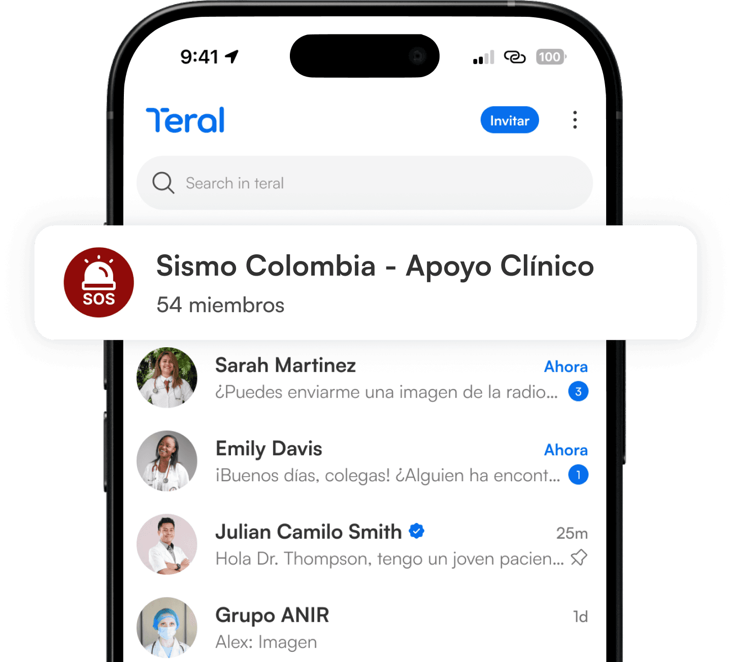 Vista del grupo Sismo Colombia - Apoyo Clínico en Teral
